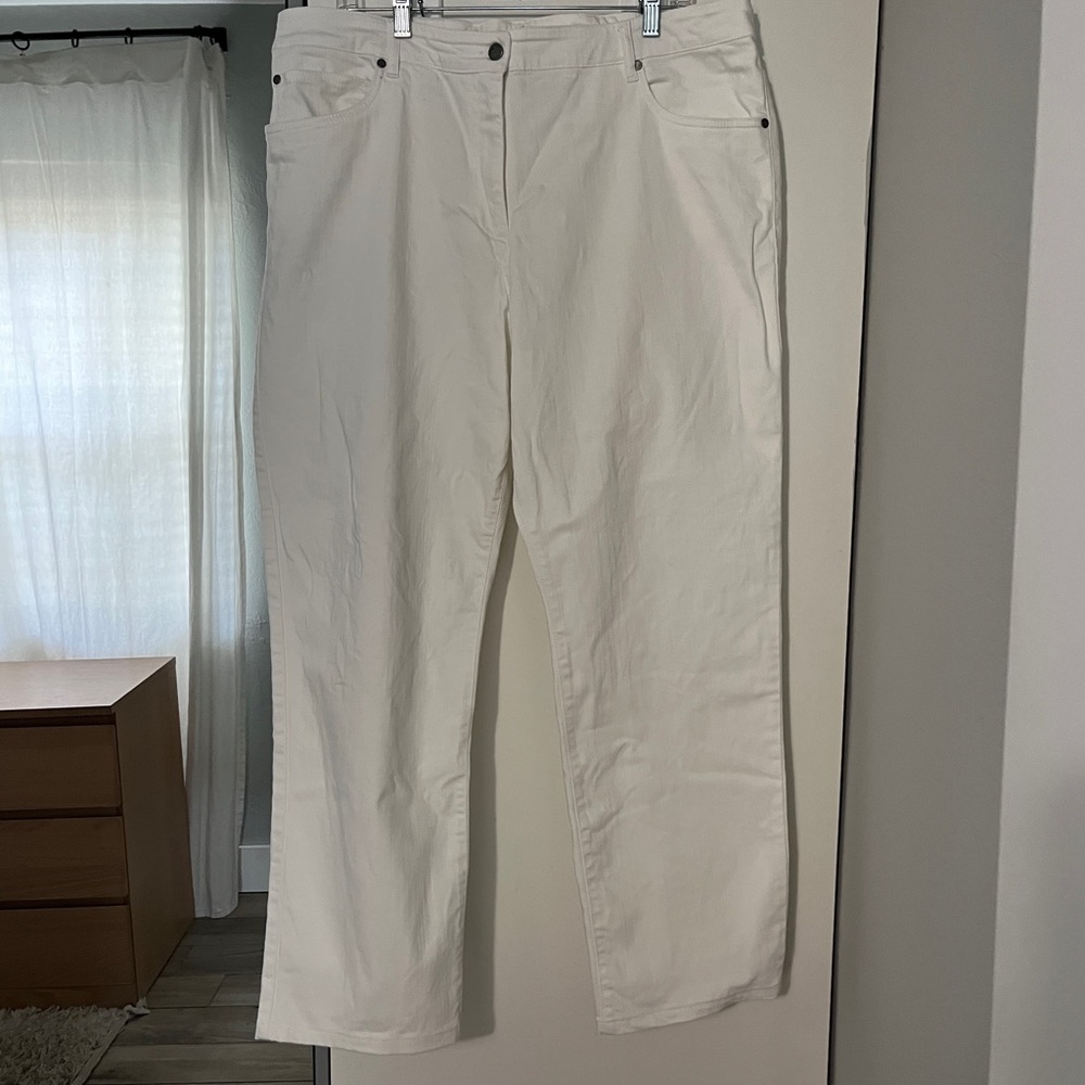 Eileen Fisher Plus 1X White Jeans Straight Leg Back Elastic Waist Organic Cotton